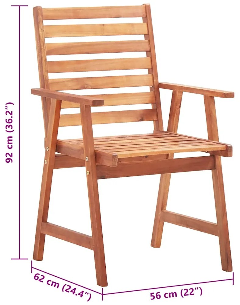Cadeiras de jantar p/ jardim 3 pcs c/ almofadões acácia maciça