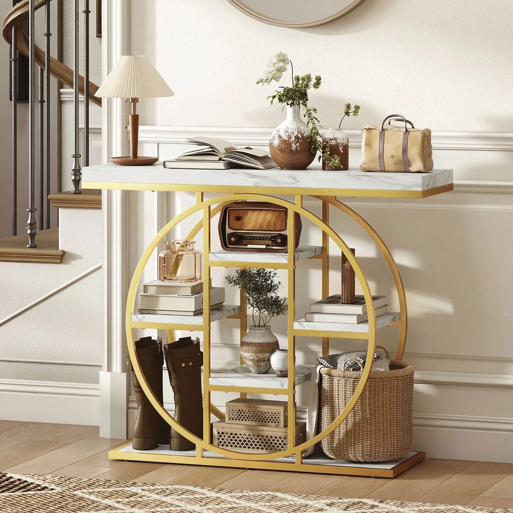 Mesa Consola de Entrada, 100 x 30 x 815 cm, 6 Prateleiras, Branco