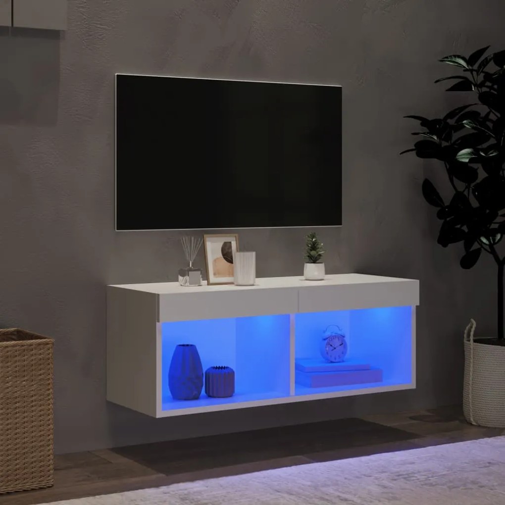 Móvel de TV com luzes LED 80x30x30 cm branco