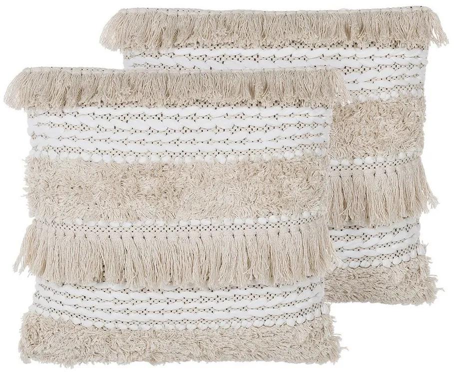 Conjunto de 2 almofadas decorativas bordadas algodão creme 45 x 45 cm VILLUR Beliani