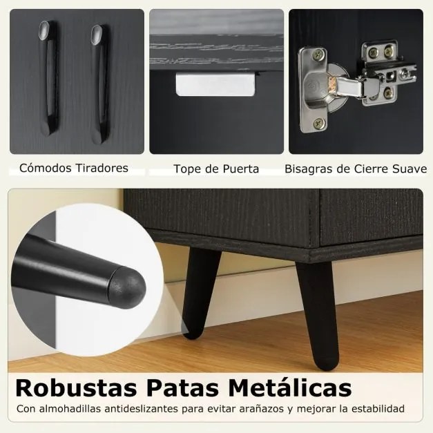 Estante com portas duplas 80 x 23,5 x 119 cm com 5 compartimentos abertos Preto