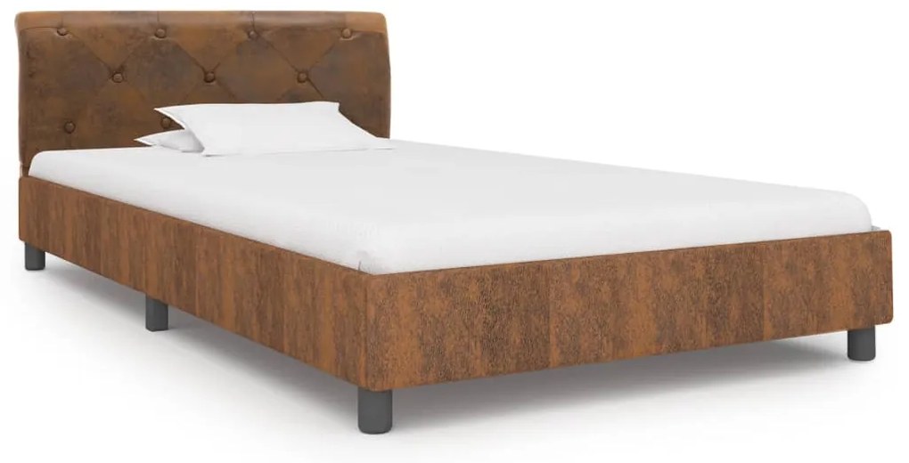 Estrutura de cama 100x200 cm camurça artificial castanho