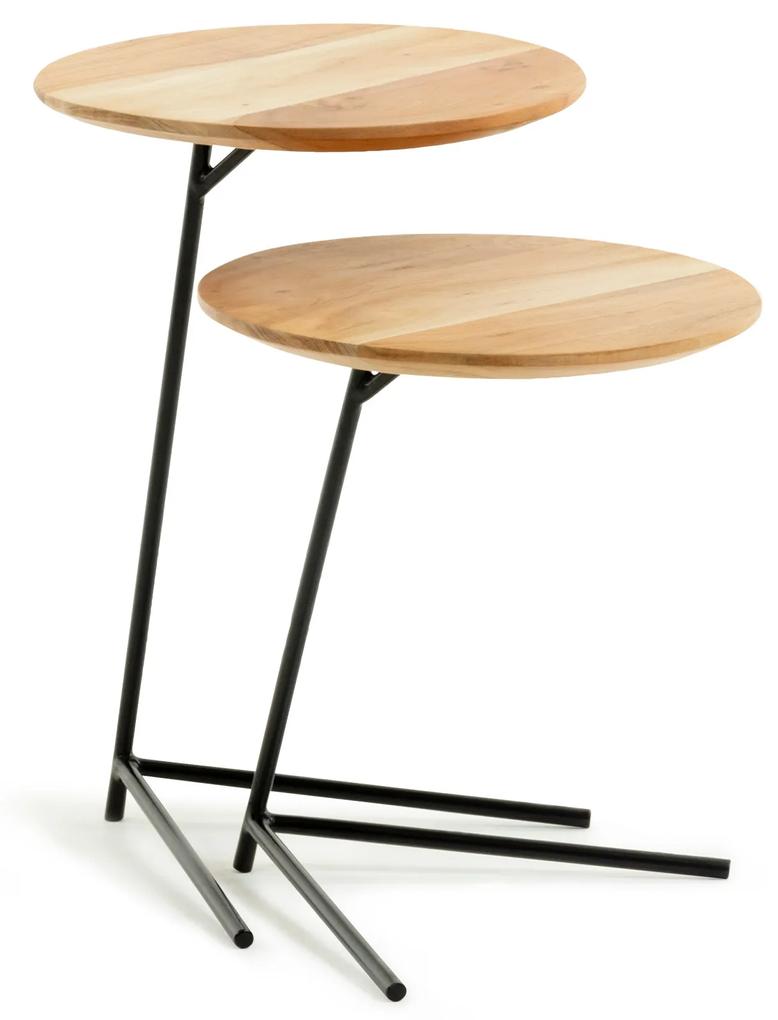 Kave Home - Set Asha de 2 mesas de apoio de madeira maciça de acácia e aço Ø 40 cm / Ø 40 cm