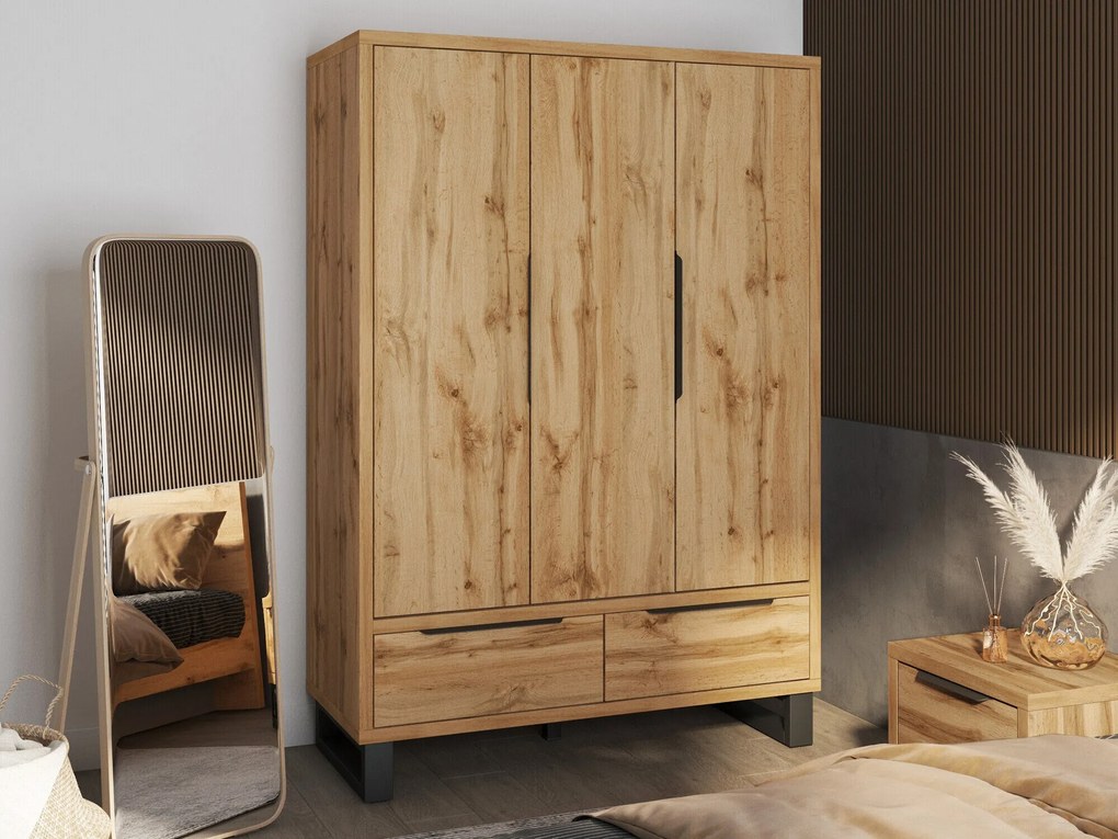 Roupeiro Avicavu 114, Preto, Carvalho wotan, 210x145x60cm, 188 kg, Portas para roupeiro: Com dobradiças