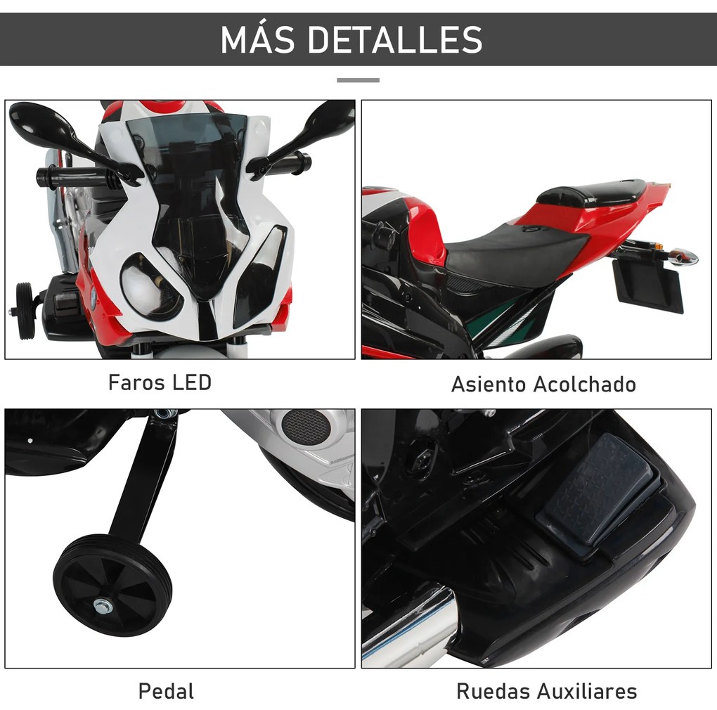 HomCom® Moto Eléctrica Infantil para Crianças 3-8 Anos Batería 12V 2 Motores com Luzes e Sons 110x47x69cm PP