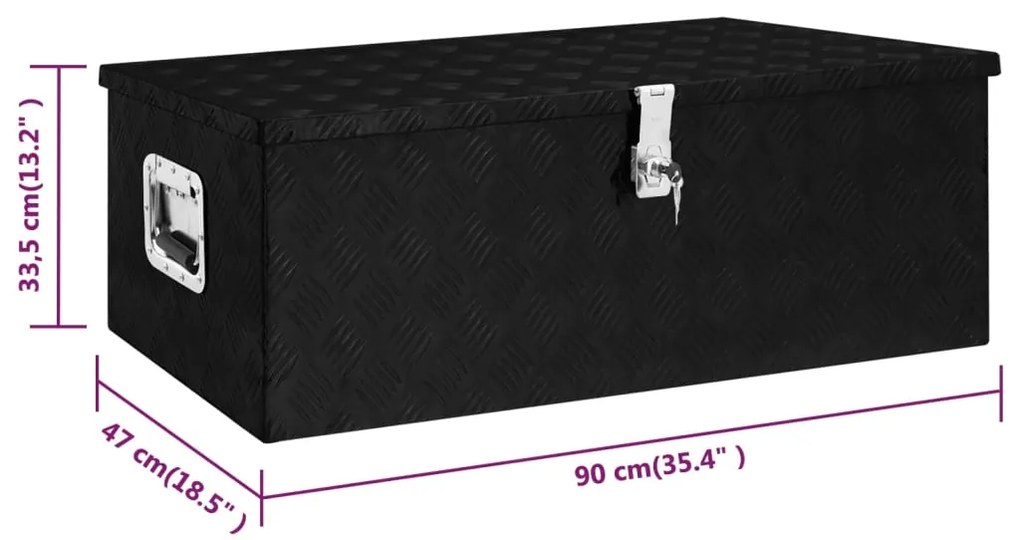 Caixa de arrumação 90x47x33,5 cm alumínio preto