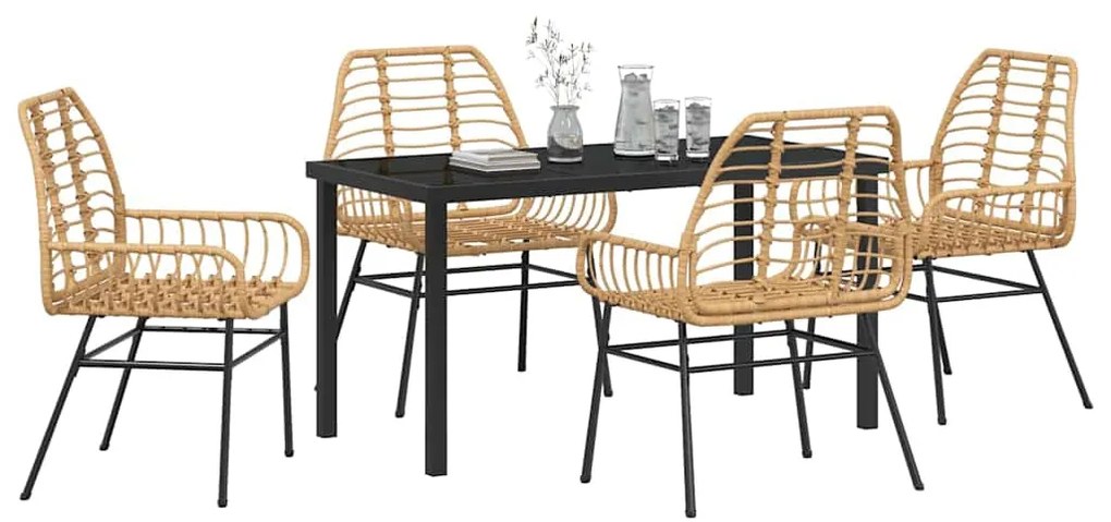 Conjunto de jantar de jardim com 5 peças em poli-rattan marrom