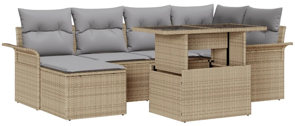 Conjunto de Sofá de Jardim de 7 Peças com Almofadas de Rattan Bege