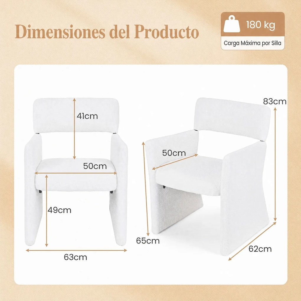 Conjunto de 2 Cadeirões Estofados (MESA NÃO INCLUIDA), 63 x 62 x 83 cm, Estrutura Metálica Reforçada, Branco