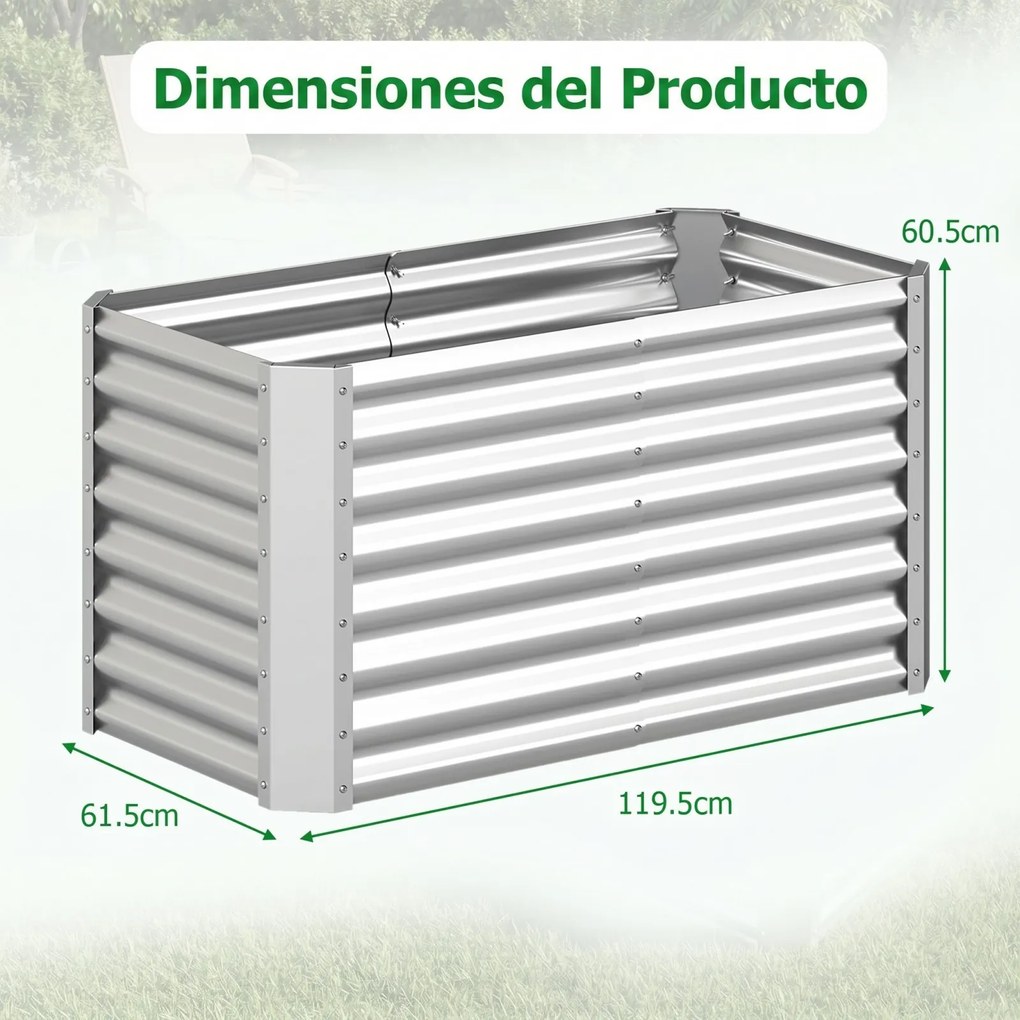 Floreira Elevada, 119,5 x 61,5 x 60,5 cm, Fundo Aberto, Prateado