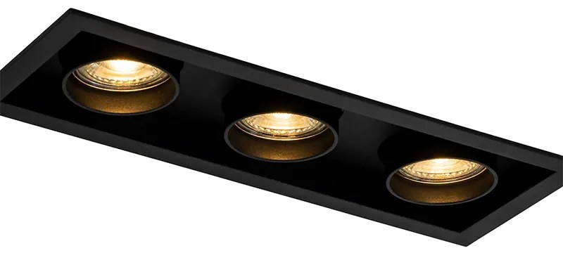 Conjunto de 6 focos embutidos modernos pretos ajustáveis de 3 luzes - Roof