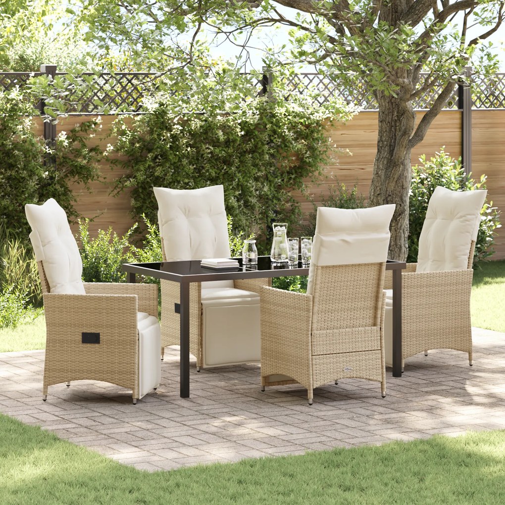 vidaXL Conjunto de Jantar de Jardim de 5 Peças com Almofadas Bege Poli Rattan