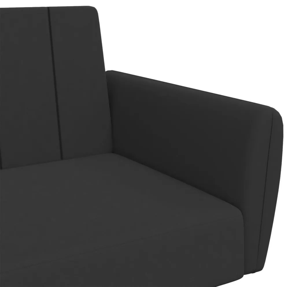 Sofá-cama 2 lugares c/ apoio de pés veludo preto