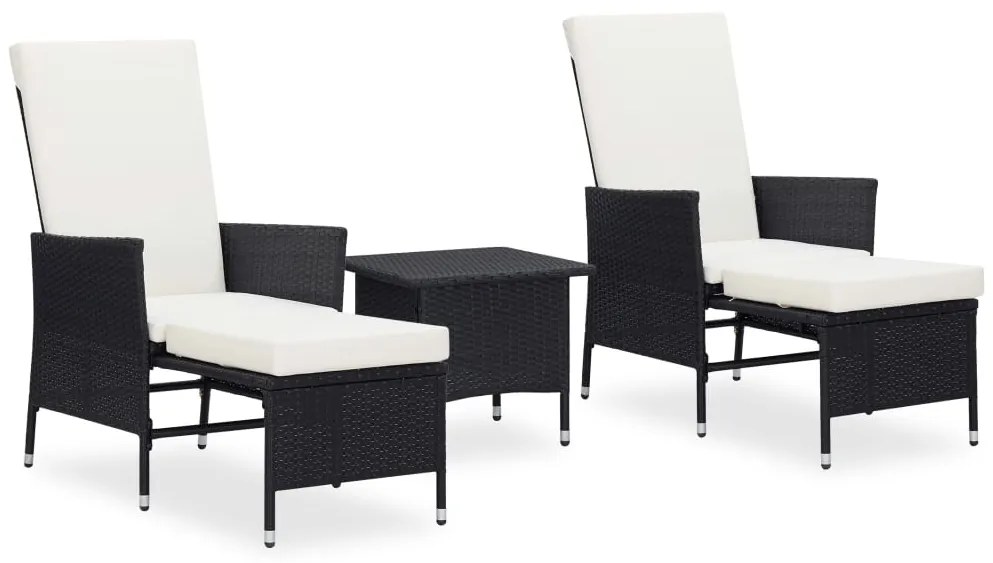 3 pcs conjunto lounge para jardim c/ almofadões vime PE preto