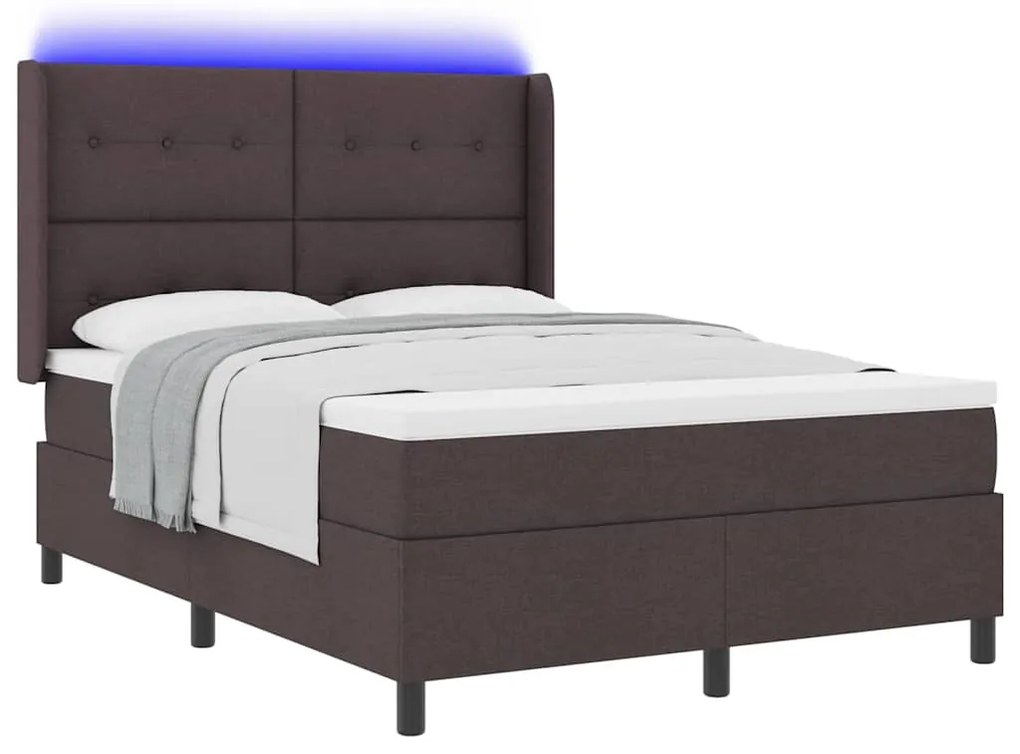 Cama com Estrado e Colchão LED Marrom Escuro 140 x 200 cm, Tecido