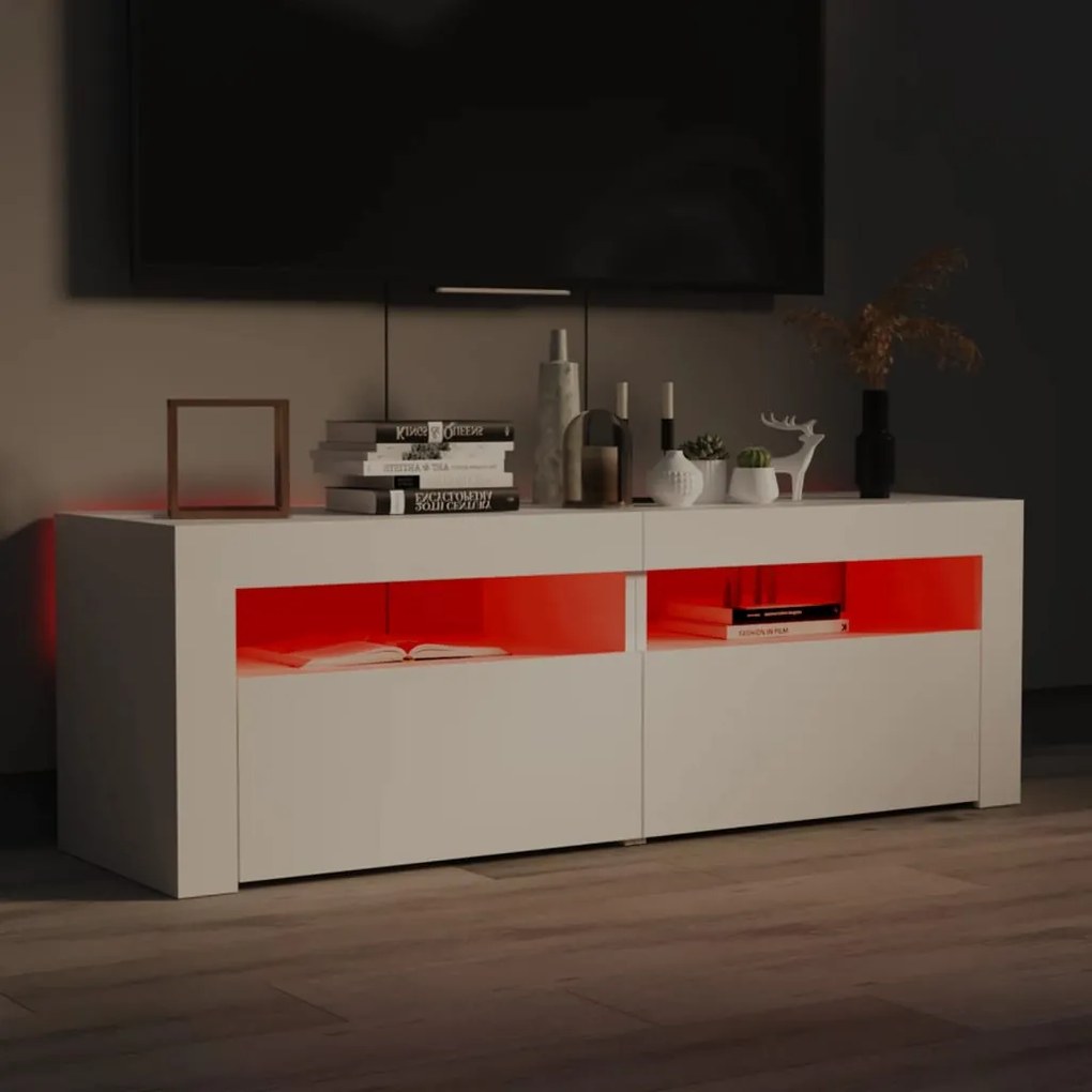 Móvel de TV com luzes LED 120x35x40 cm branco