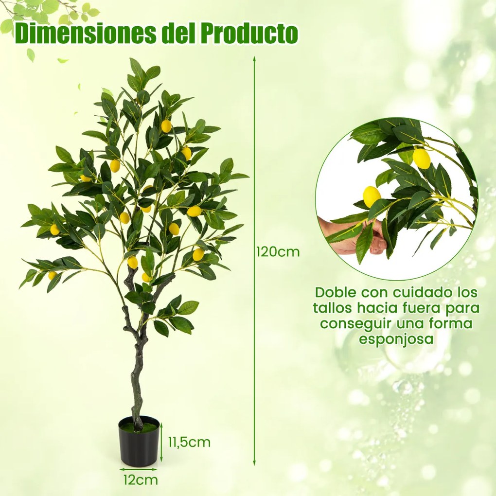 Limoeiro artificial de 120 cm Planta de limão falsa com frutos Vaso de cimento Decoração de interiores Casa e escritório