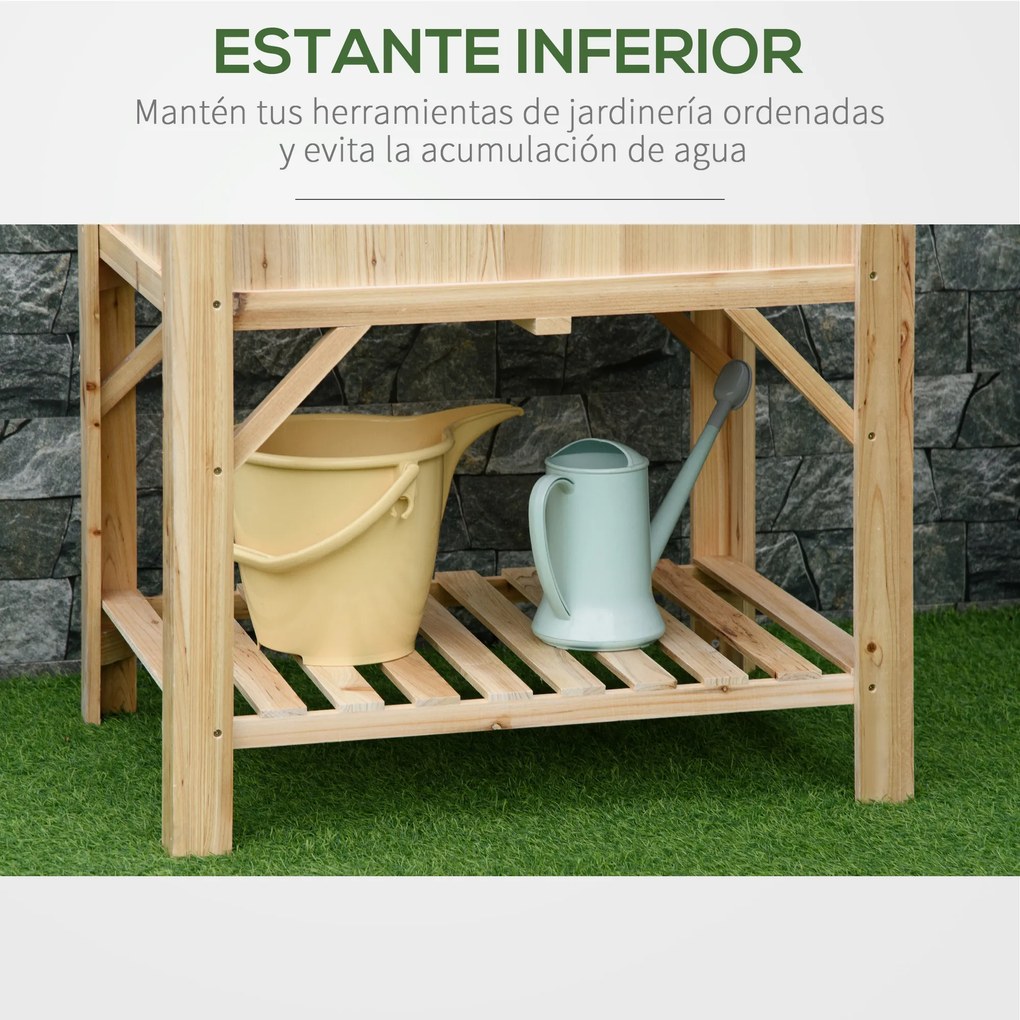 Outsunny Horta Vertical de Madeira 120x60x81cm Mesa de Cultivo com 6 Compartimentos e Prateleira Inferior para Plantas Flores Jardim Terraço Exterior Natural