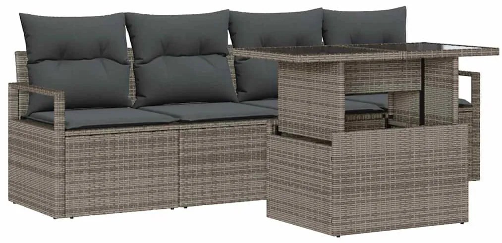 Conjunto de Sofá de Jardim de 5 Peças com Almofadas Cinza em Rattan Si