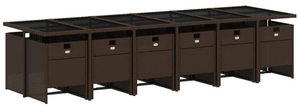 13 pcs conjunto jantar p/ jardim c/ almofadões vime PE castanho