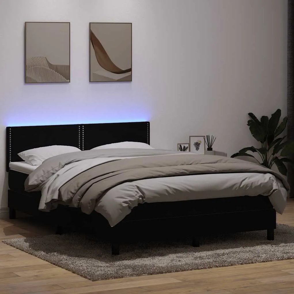 vidaXL Cama box spring c/ colchão e LED 140x220 cm veludo preto