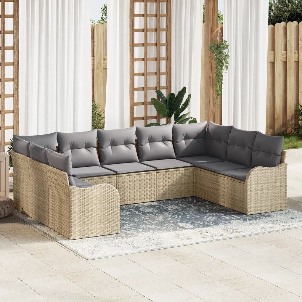 Conjunto de Sofá de Jardim de 9 Peças com Almofadas em Rattan Poliéste