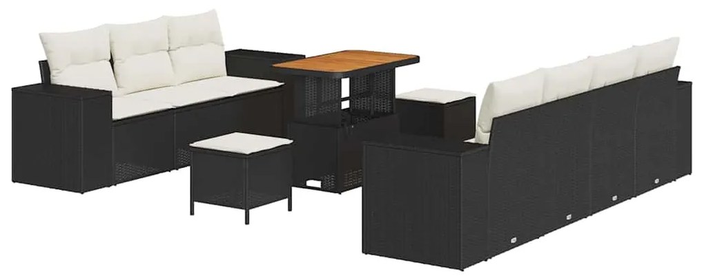 Conjunto de Sofá de Jardim de 10 Peças com Almofadas Preto Rattan Acác