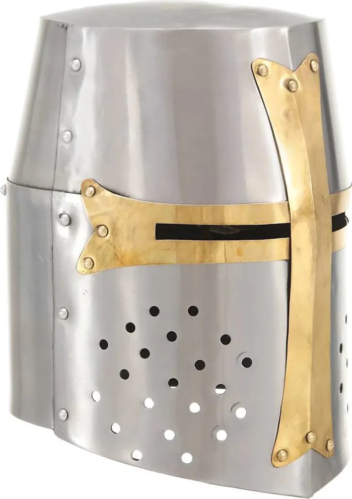 vidaXL Capacete de cavaleiro medieval réplica LARP aço prateado