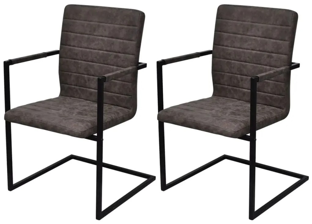 vidaXL Cadeiras de jantar cantilever 2 pcs couro artificial castanho escuro