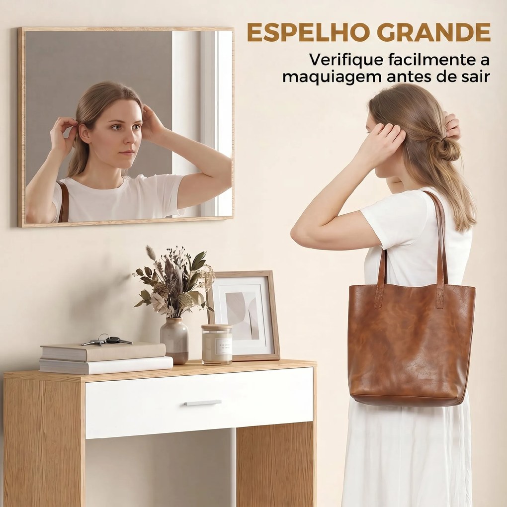 Mesa Consola de Entrada com Espelho, Gaveta e Prateleira para Corredor 91,5x27,9x85,5 cm Carvalho