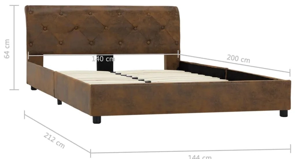 Estrutura de cama 140x200 cm camurça artificial castanho