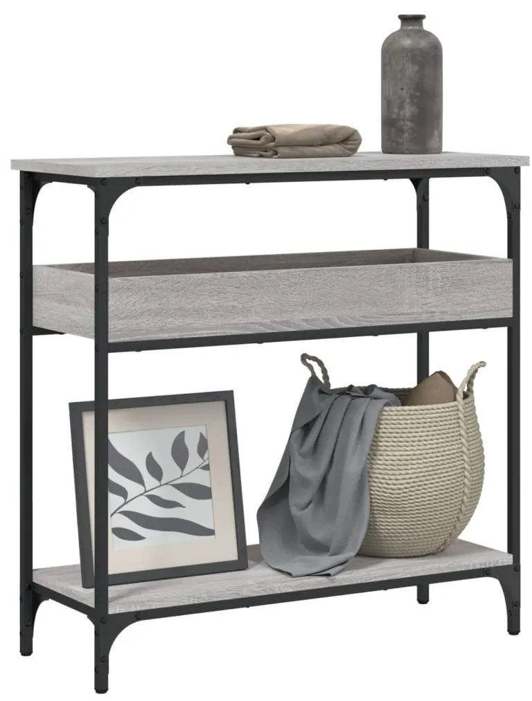 Mesa consola c/ prateleira derivados de madeira cinzento sonoma
