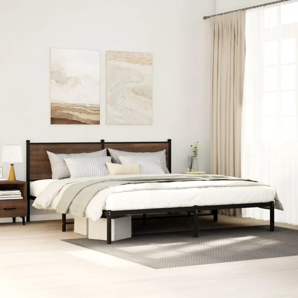 Estrutura cama sem colchão 160x200 cm metal carvalho castanho