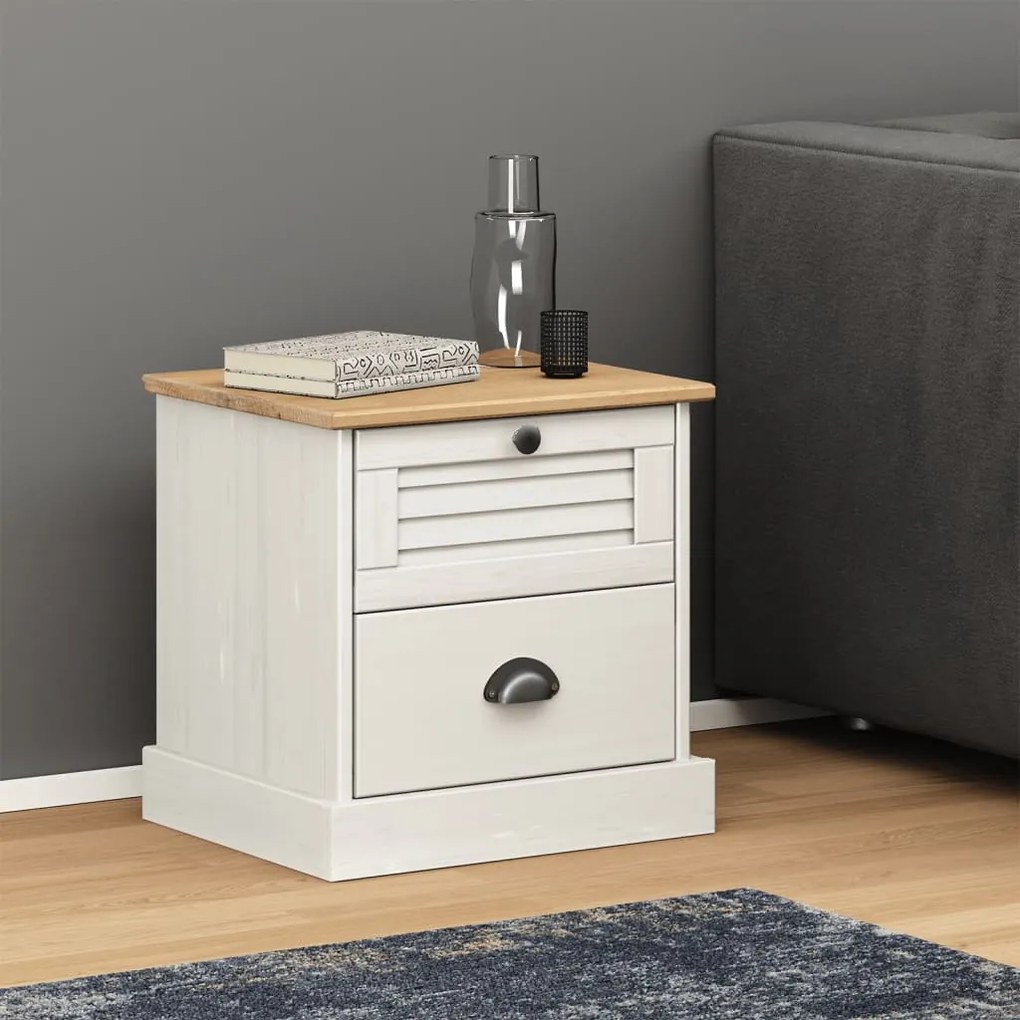 Mesa de cabeceira VIGO 42x35x42 cm pinho maciço branco