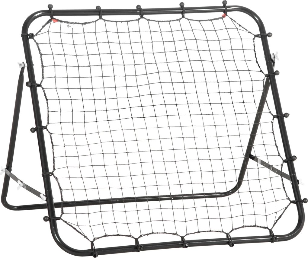 Rede de Rebote de Metal com Ângulo Ajustável e 20 Cordas Elásticas para Treinamento de Futebol 96x80x96 cm Preto