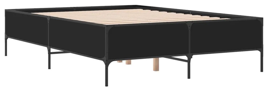 Estrutura de cama 140x200 cm derivados de madeira/metal preto