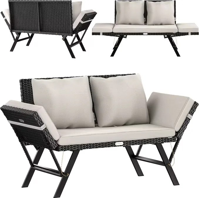 Banco de jardim em Polyrattan 176x56x81cm preto
