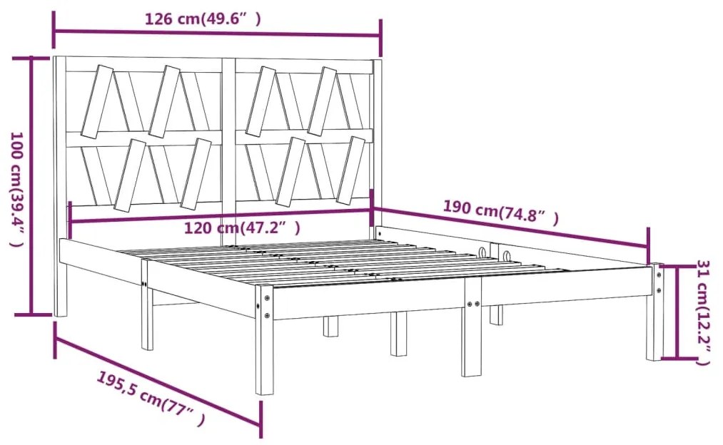 Estrutura de cama pequena casal 120x190 cm pinho maciço branco