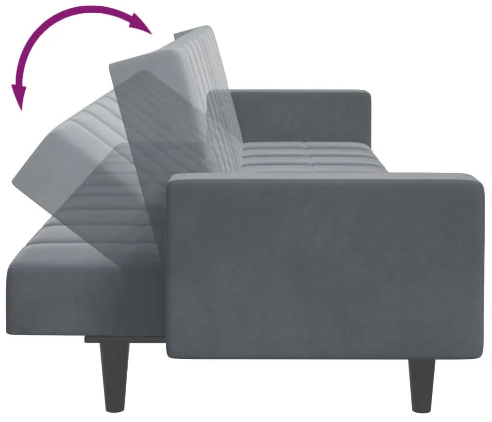 Sofá-cama 2 lugares c/ apoio de pés veludo cinzento-escuro