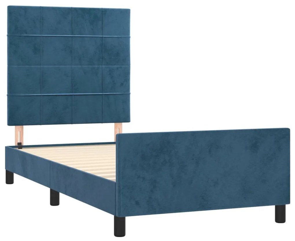 Estrutura de cama c/ cabeceira 100x200 cm veludo azul-escuro