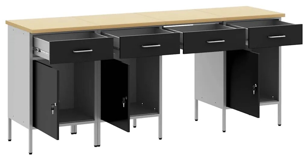 Conjunto de Gabinete e Mesa de Trabalho de 4 Peças vidaXL Preto em Mad