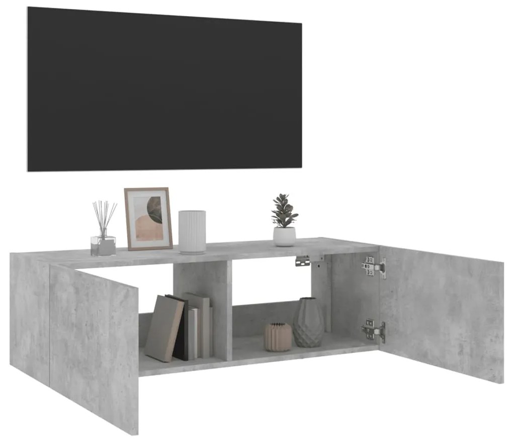 Móvel de parede p/ TV c/ luzes LED 100x35x31 cm cinza cimento