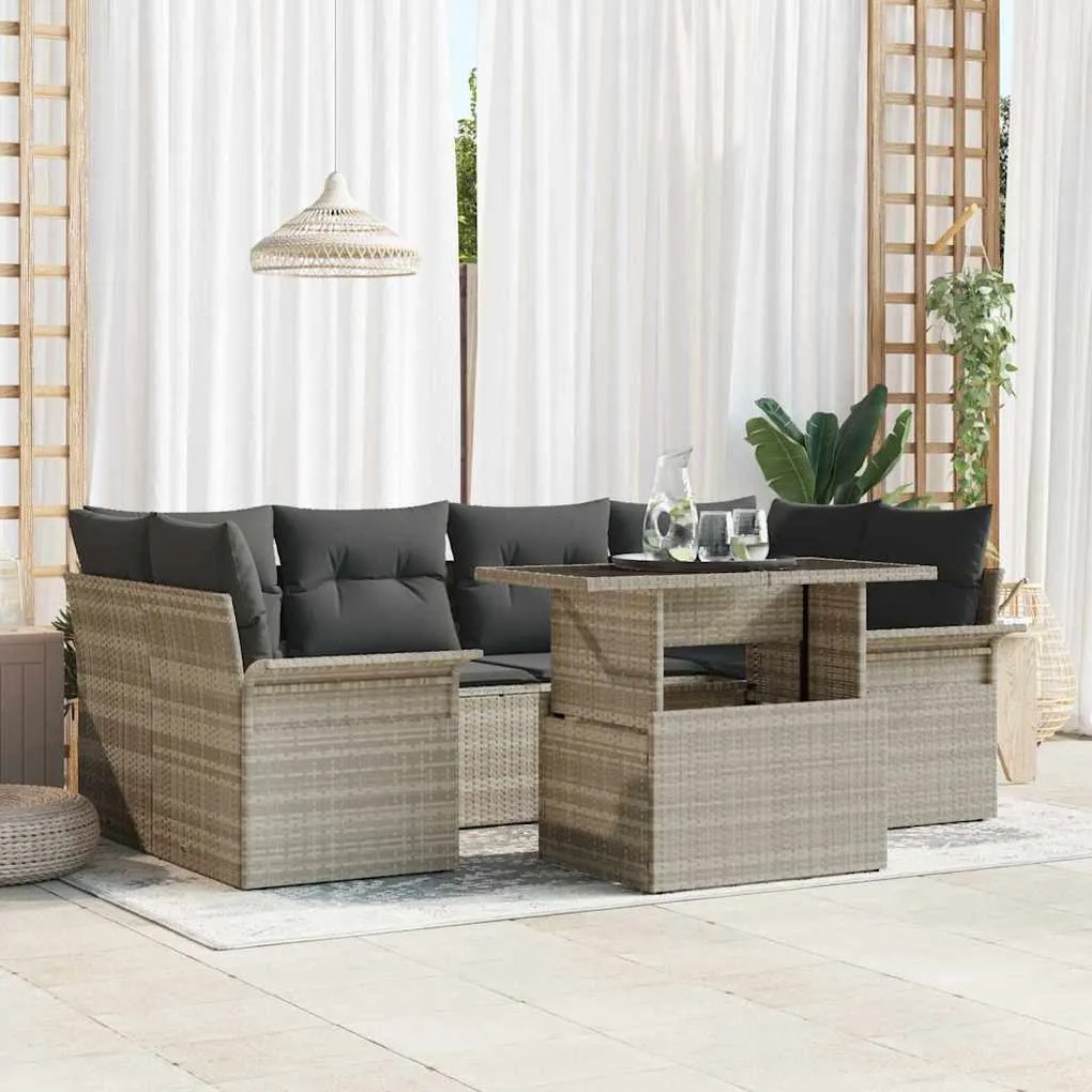 Conjunto de Sofás de Jardim de 7 Peças com Almofadas Cinza Claro