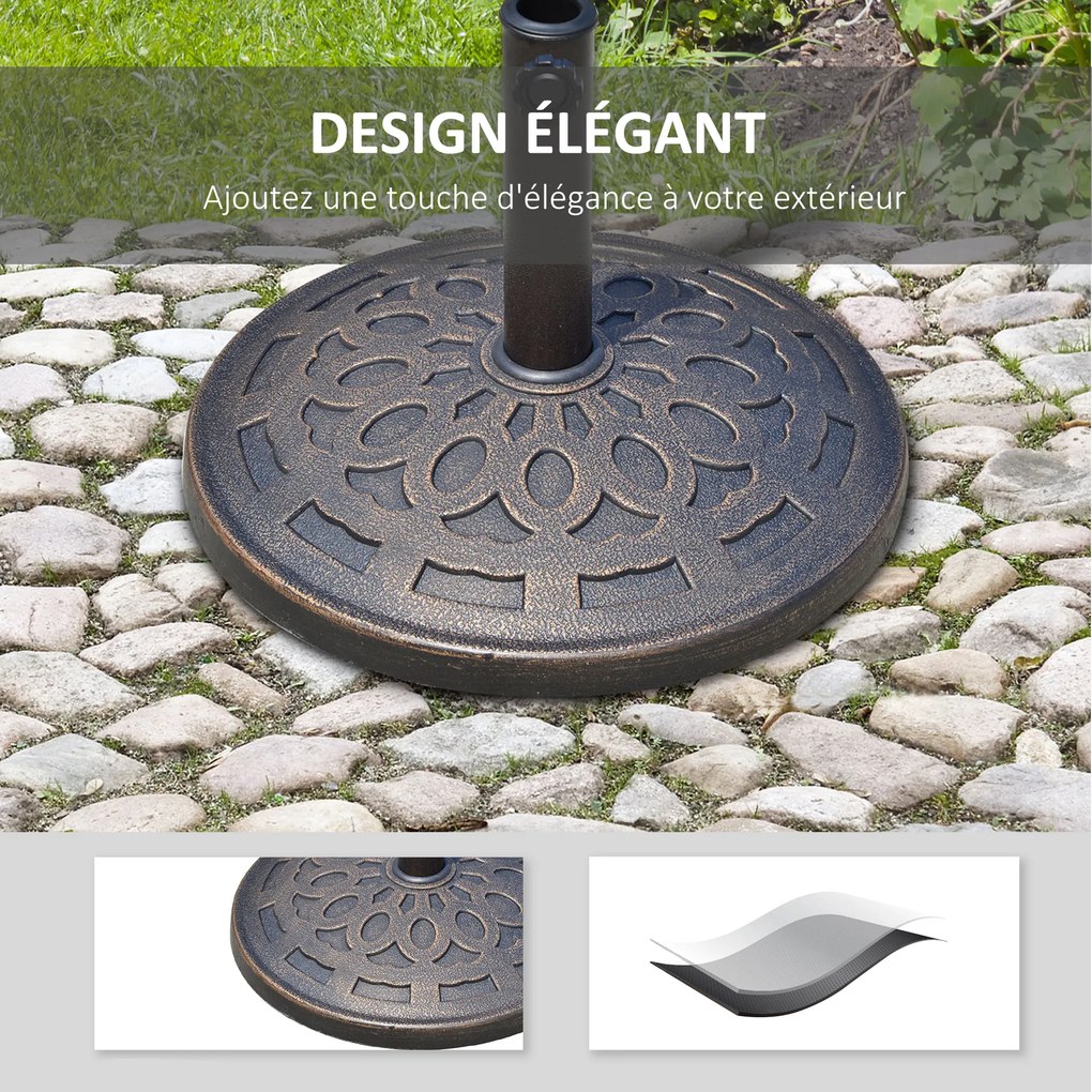 Base de peso para guarda-sol redondo Ø 49 cm em resina com imitação de ferro fundido e motivo em roseta,, peso líquido 14 kg, cor bronze