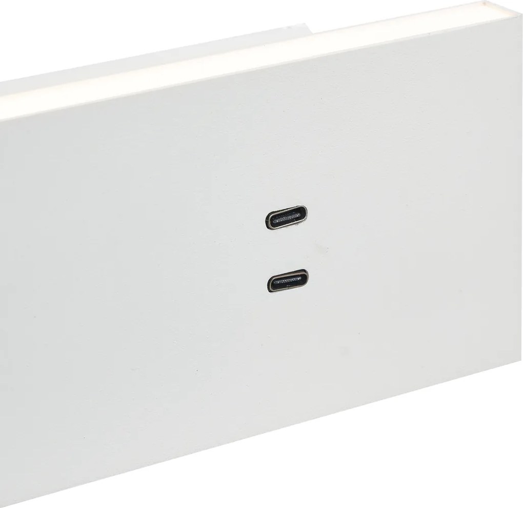 Conjunto de 2 candeeiros de parede modernos brancos ajustáveis com USB-C incl. LED - Modric