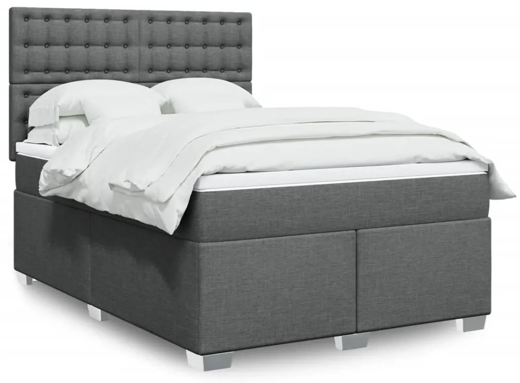 vidaXL Cama com molas/colchão 140x200 cm tecido cinzento-escuro