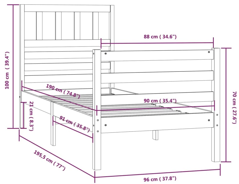Estrutura de cama solteiro 90x190 cm madeira maciça