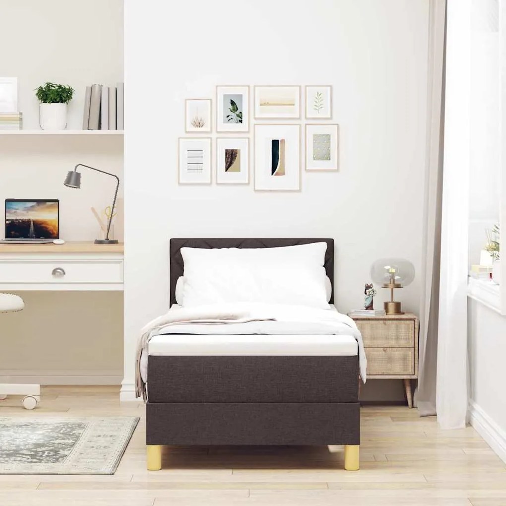 Cama Box Spring com Colchão Castanho Escuro 80x200 cm Tecido