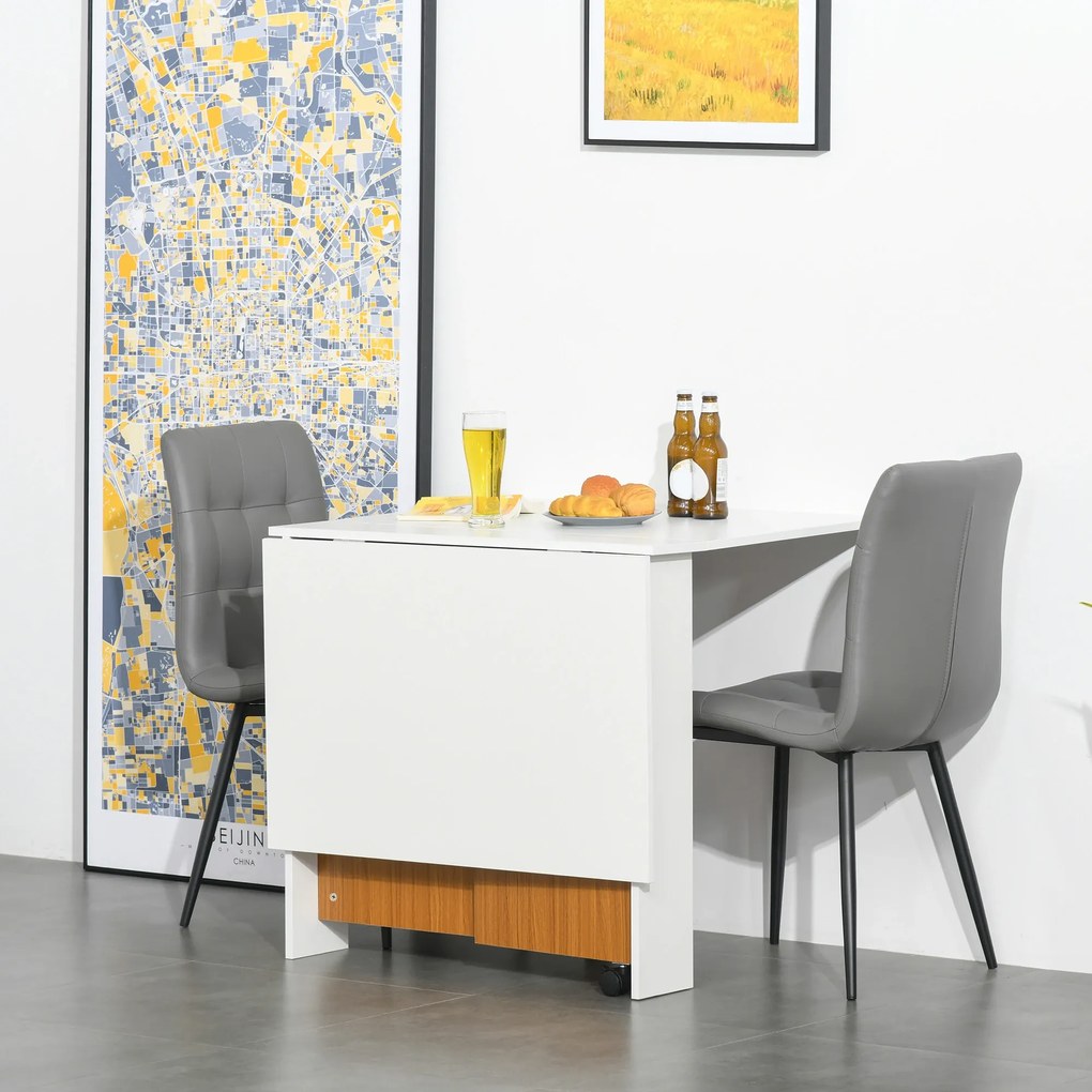 Mesa de Sala de Jantar Dobrável com Rodas Mesa Multifuncional para Sala de Jantar 120x80x73cm Branco e Teca