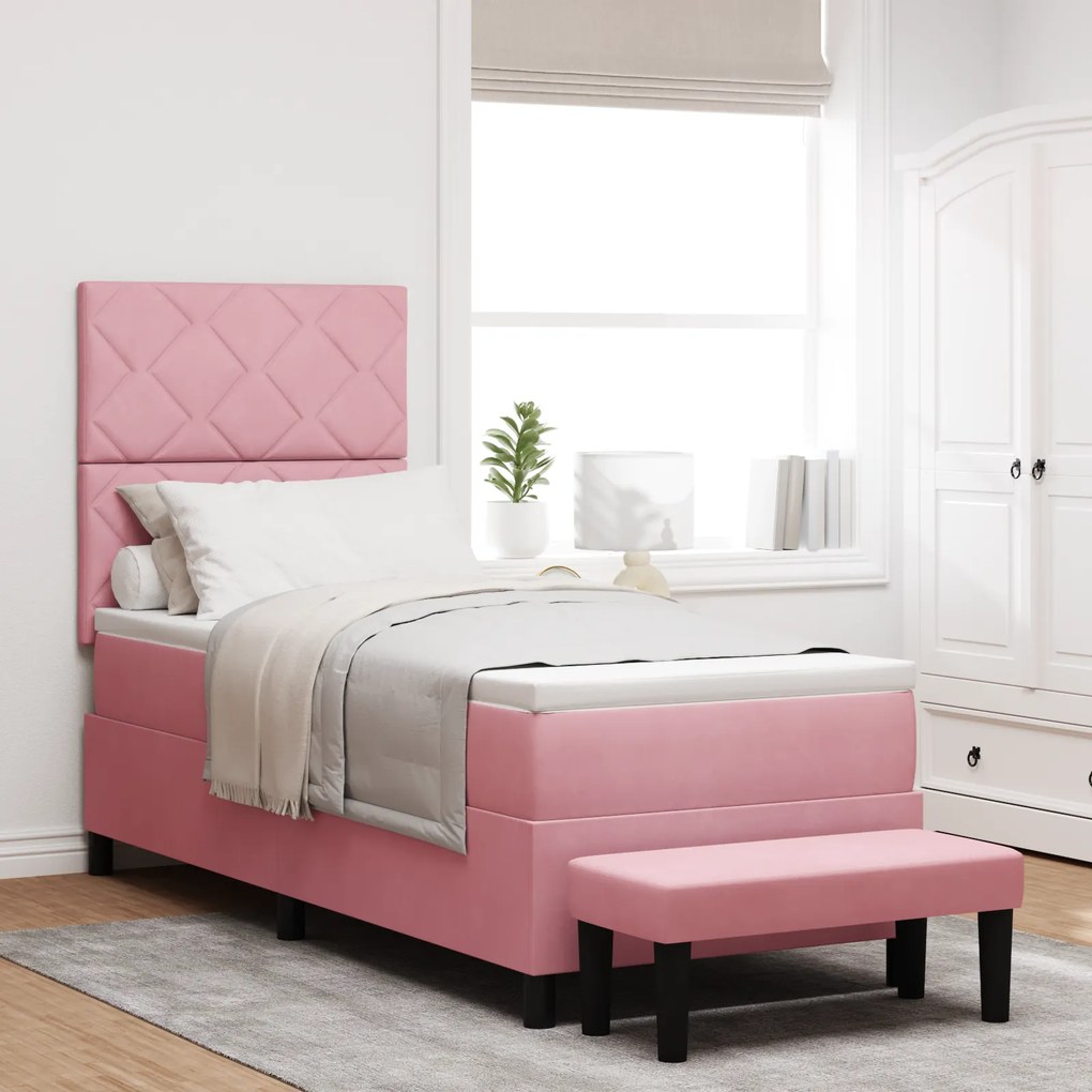 vidaXL Cama Box Spring com Colchão &amp; Banco Rosa 80x200 cm Veludo